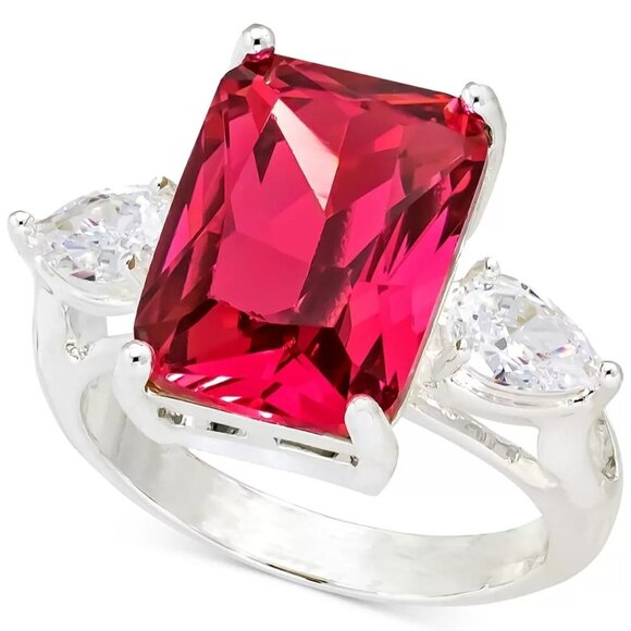 Charter Club Emerald Cut Red Crystal Ring in Silver-Tone Size 6,8,9,11 NWT - Picture 1 of 8